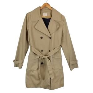 Loft Women's Tan Khaki Double Breasted Belted Mid Length Trench Coat Size 8